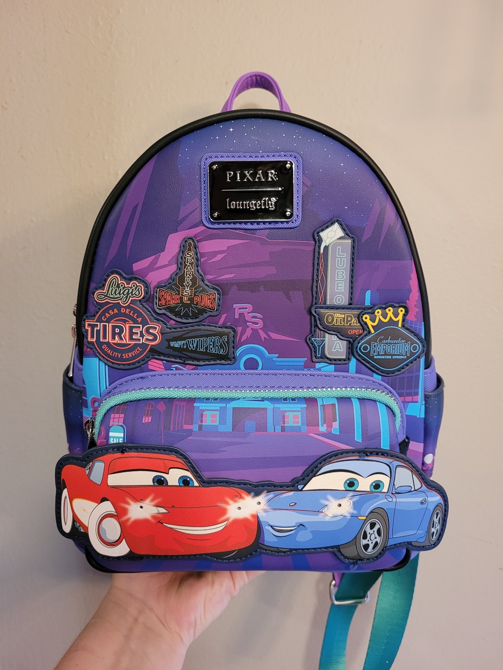Loungefly Pixar Cars Backpack Lightning McQueen Sally Light Up Headlights New